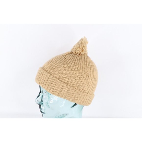 NOS Vintage 90s Streetwear Blank Ribbed Knit Pom Winter Beanie Hat Tan Womens main image 5